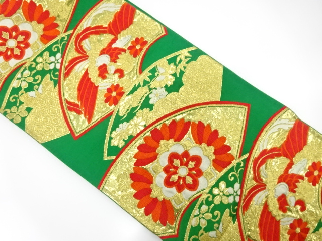 JAPANESE KIMONO / ANTIQUE FUKURO OBI / SILK / WOVEN PHOENIX & FLOWER